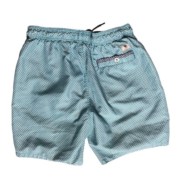 Ted Baker Men's Swim Trunks in Turquoise & White Geometric Print Size 3/ 32 - Picture 2 of 6